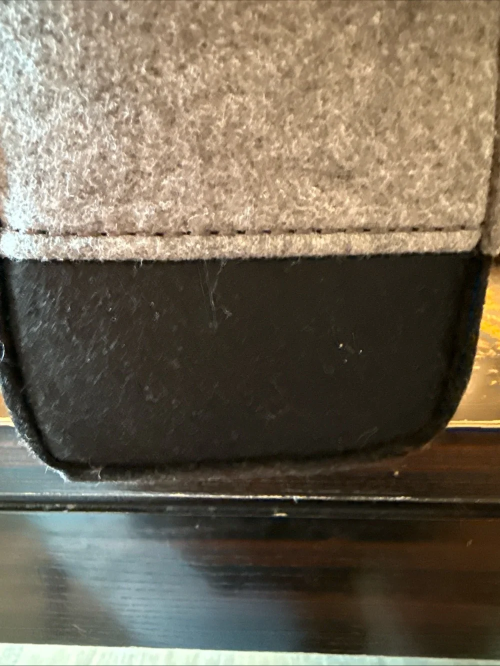 kate spade Gray Felt Tote with Black Patent Handles & Gold Buttons